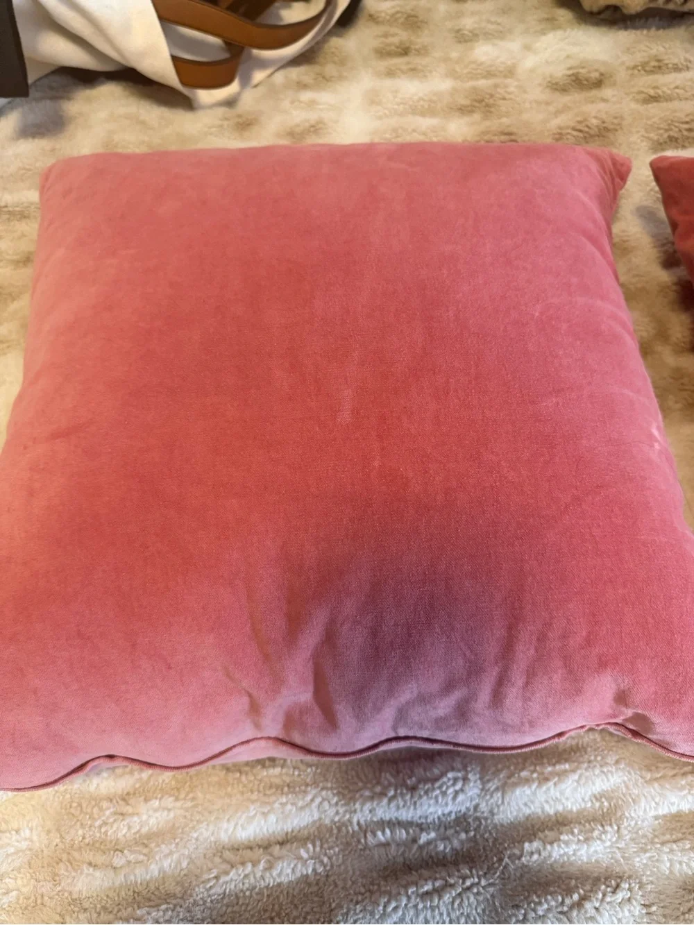 Pair of Down Stuffed Velvet Accent Pillow (2) - Coral
